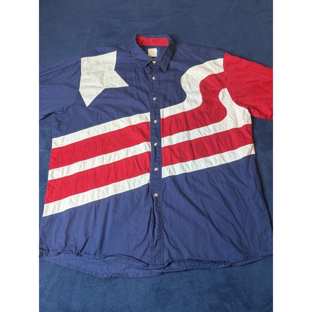Vtg Wrangler USA Patriotic American Flag Long Sleeve Western Pearl Snap Men’s XL